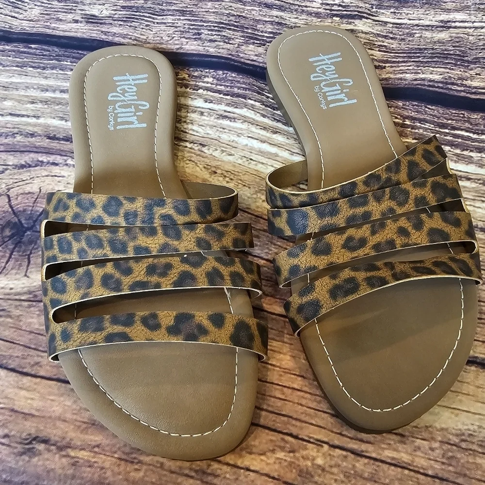 Hey Girl By Corkys Women's Size 9 Leopard Bikini Slide Sandals Summer